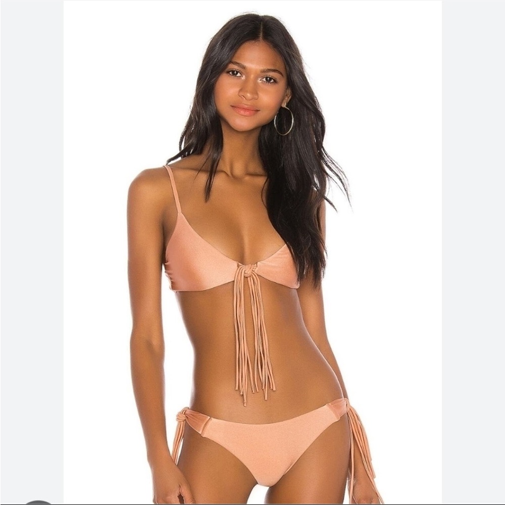 NWT House of Harlow tan metallic fringe bikini top